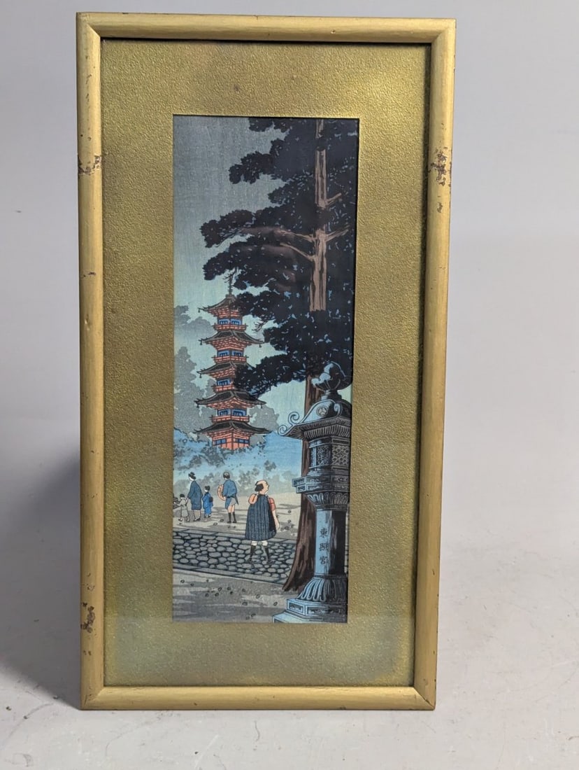 Japanese Woodblock Print Pagoda at Nikko Toshogu Shrine After Takahashi Shotei Hiroaki (1 of 7)