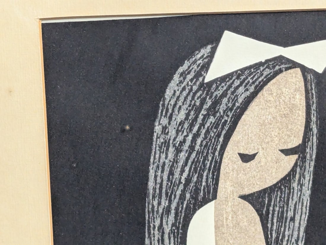 Kawano Kaoru Doves and Girl Japanese Woodblock Print - 3