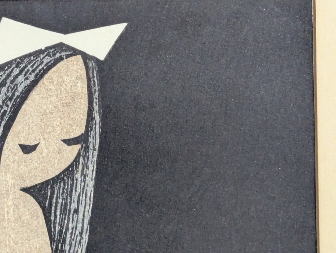 Kawano Kaoru Doves and Girl Japanese Woodblock Print - 4