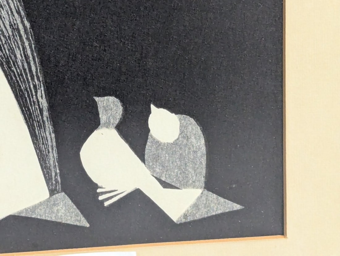 Kawano Kaoru Doves and Girl Japanese Woodblock Print - 8