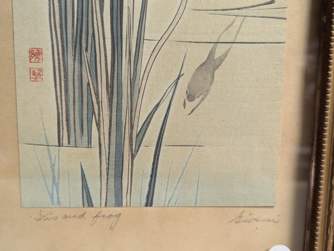 Imao Keinen Japanese Woodblock Print 'Iris and Frog' from Keinen Kacho Gafu - 6
