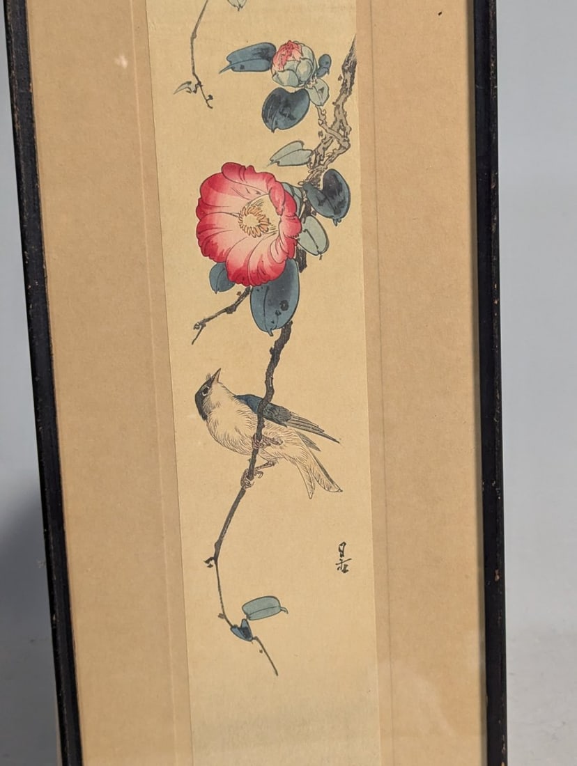 Yoshimoto Gesso Bird on Camellia Japanese Woodblock Print Shin-Hanga Art - 2