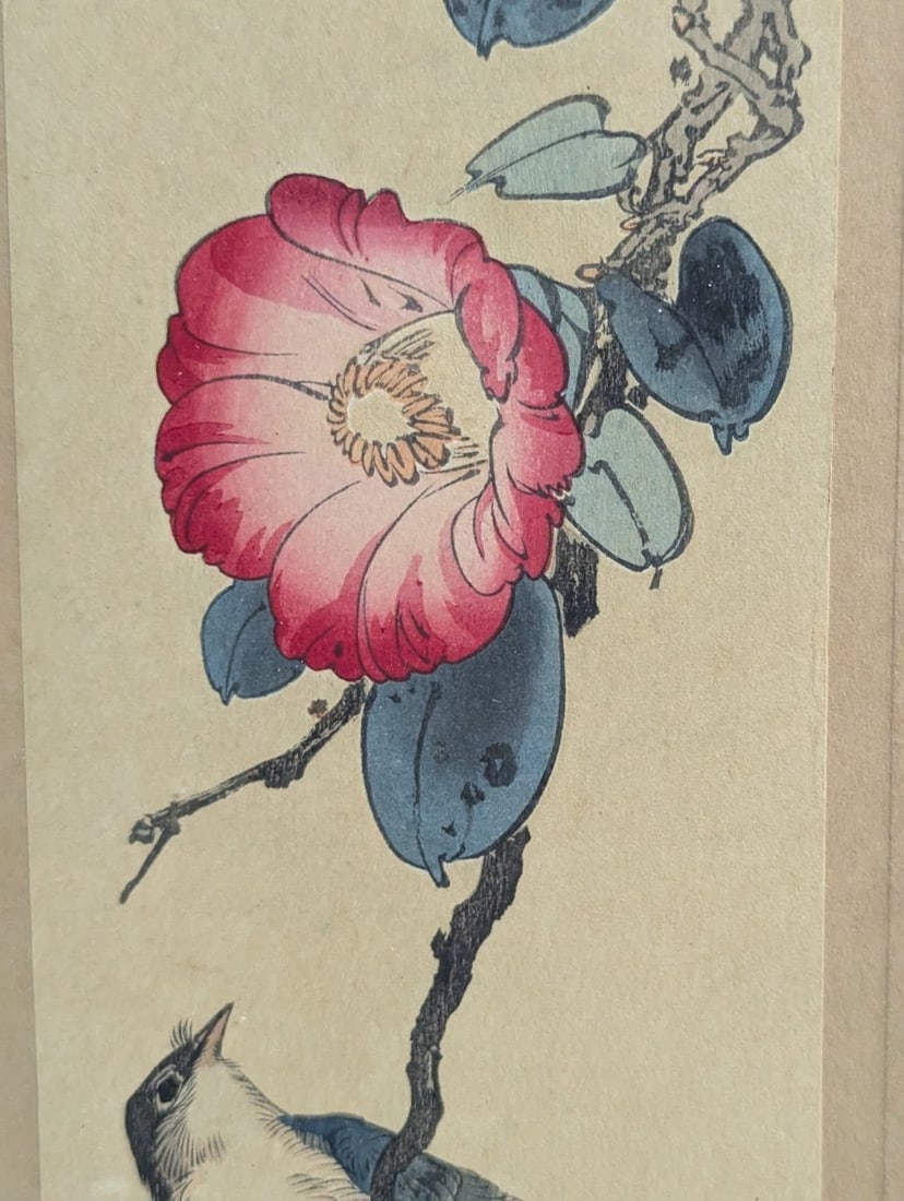 Yoshimoto Gesso Bird on Camellia Japanese Woodblock Print Shin-Hanga Art - 4