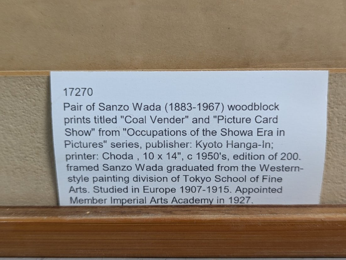 Sanzo Wada Japanese Woodblock Print Coal Vender from Showa Era Occupations Series - 9