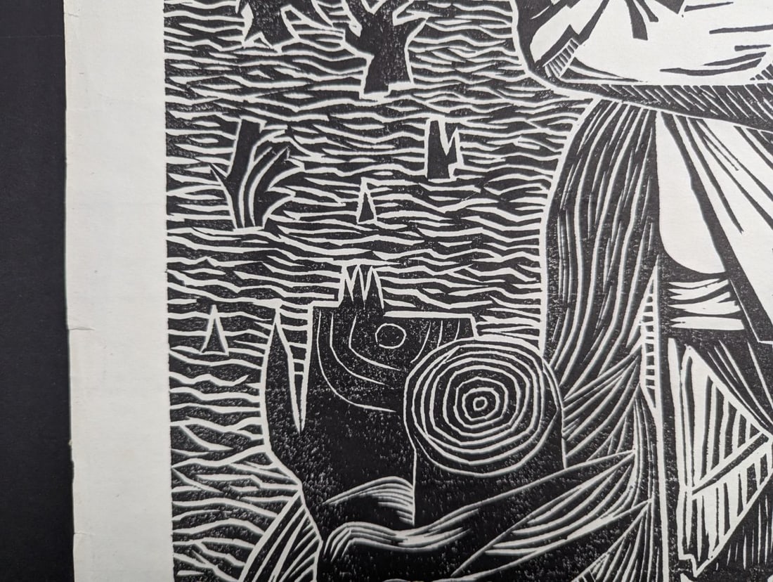Hatsuko Gima Japanese Woodblock Print Untitled Farmer Fisherman 1961 Edition 8/50 - 6
