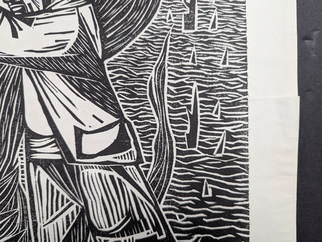 Hatsuko Gima Japanese Woodblock Print Untitled Farmer Fisherman 1961 Edition 8/50 - 7