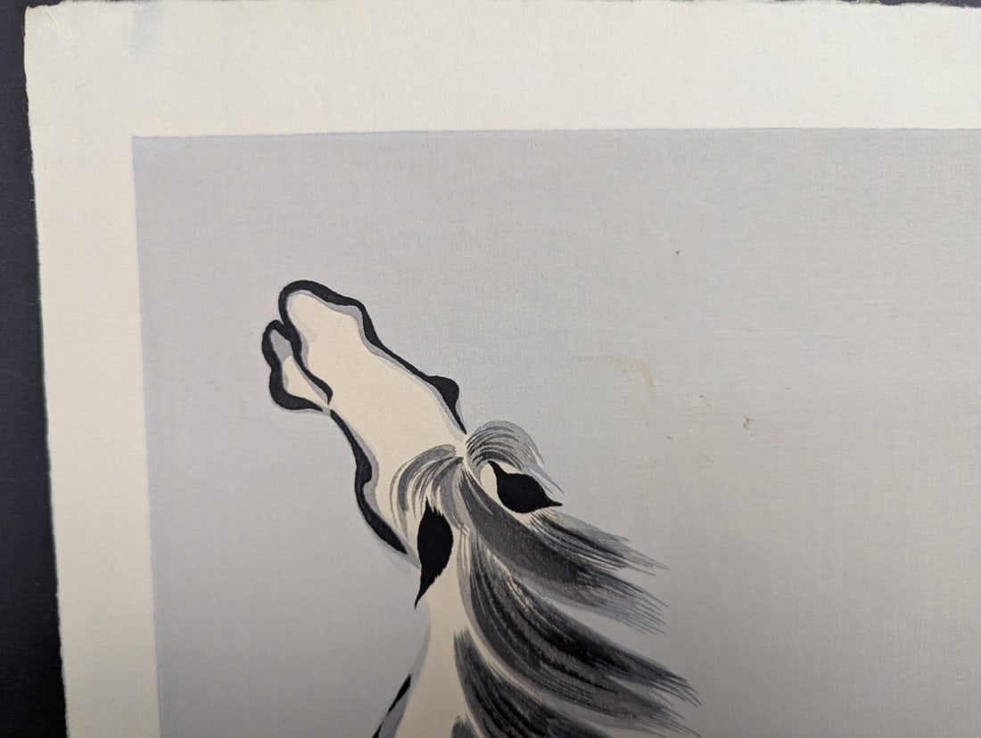 Yoshijiro Urushibara Rearing Horse Japanese Woodblock Print - 2