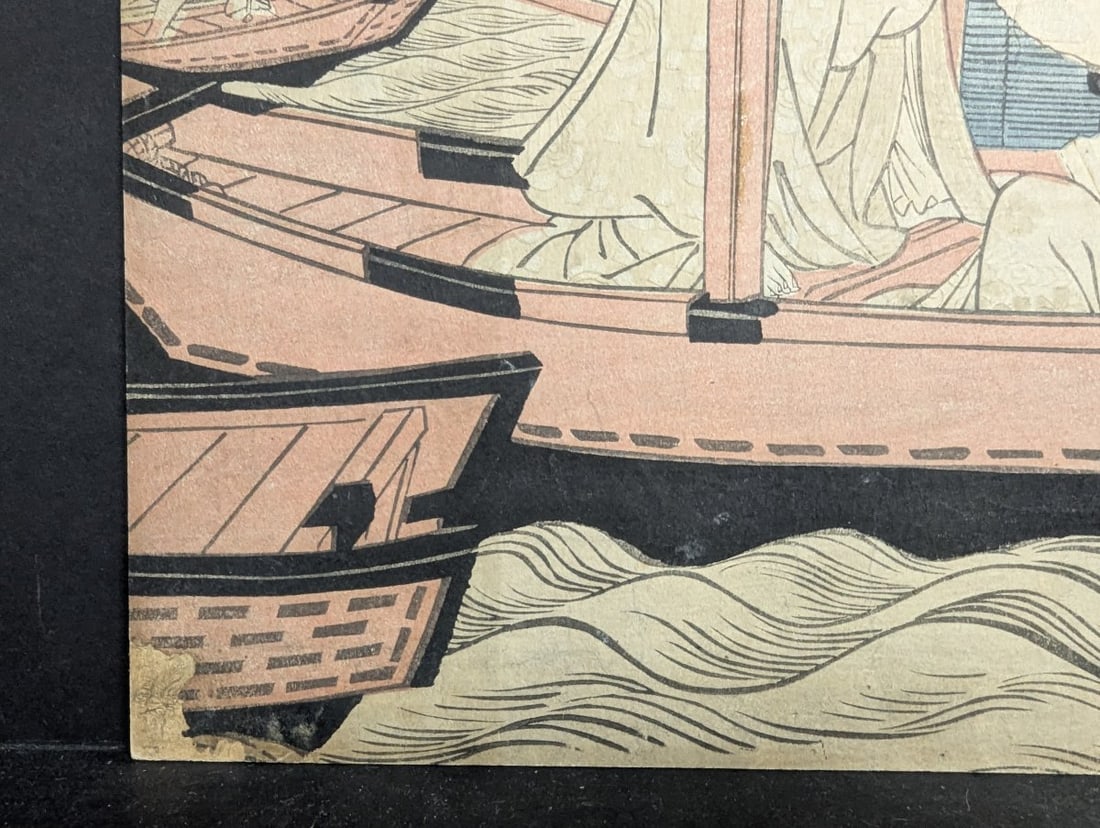 Kikukawa Eizan Original 19th Century Japanese Woodblock Print, Enjoying the Evening Cool - 6