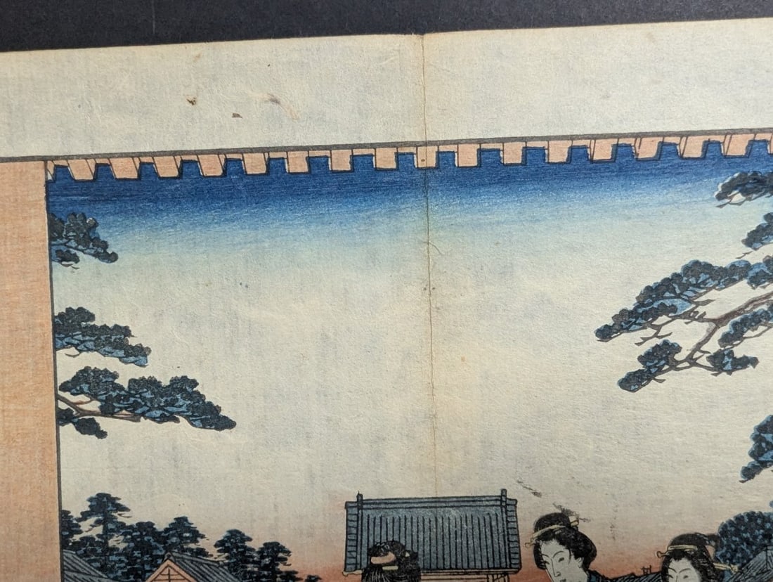 Original 19th Century Utagawa Hiroshige Japanese Woodblock Print Zojo Temple at Shiba - 3