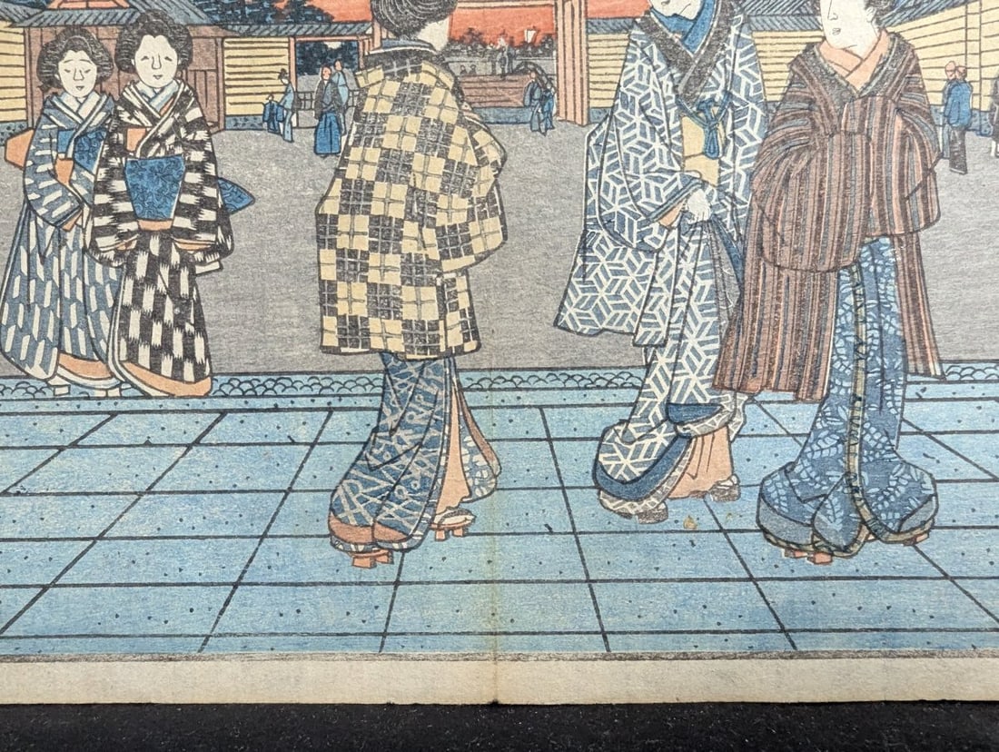 Original 19th Century Utagawa Hiroshige Japanese Woodblock Print Zojo Temple at Shiba - 6