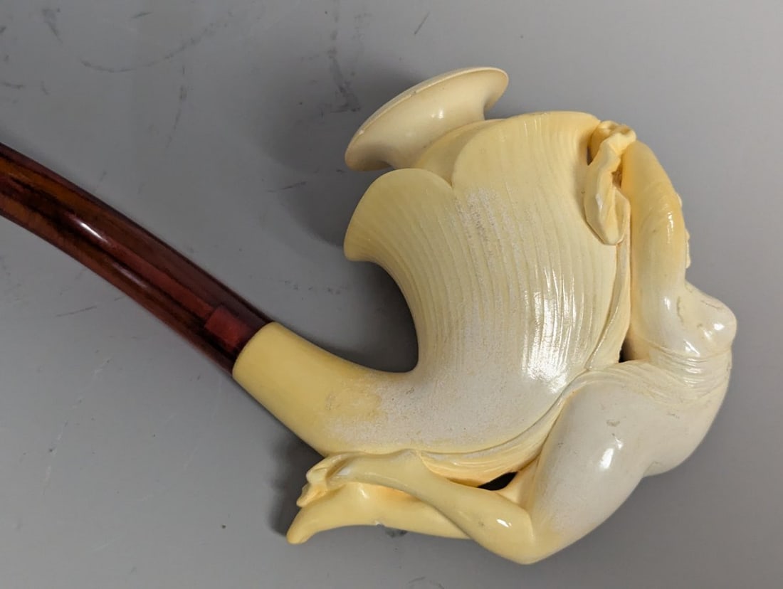 Art Nouveau Style Carved Meerschaum Pipe with Fitted Case for Collectors - 4