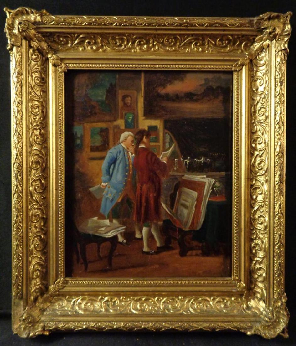Antique 19th C. Oil on Board of Art Connoisseurs (1 of 6)