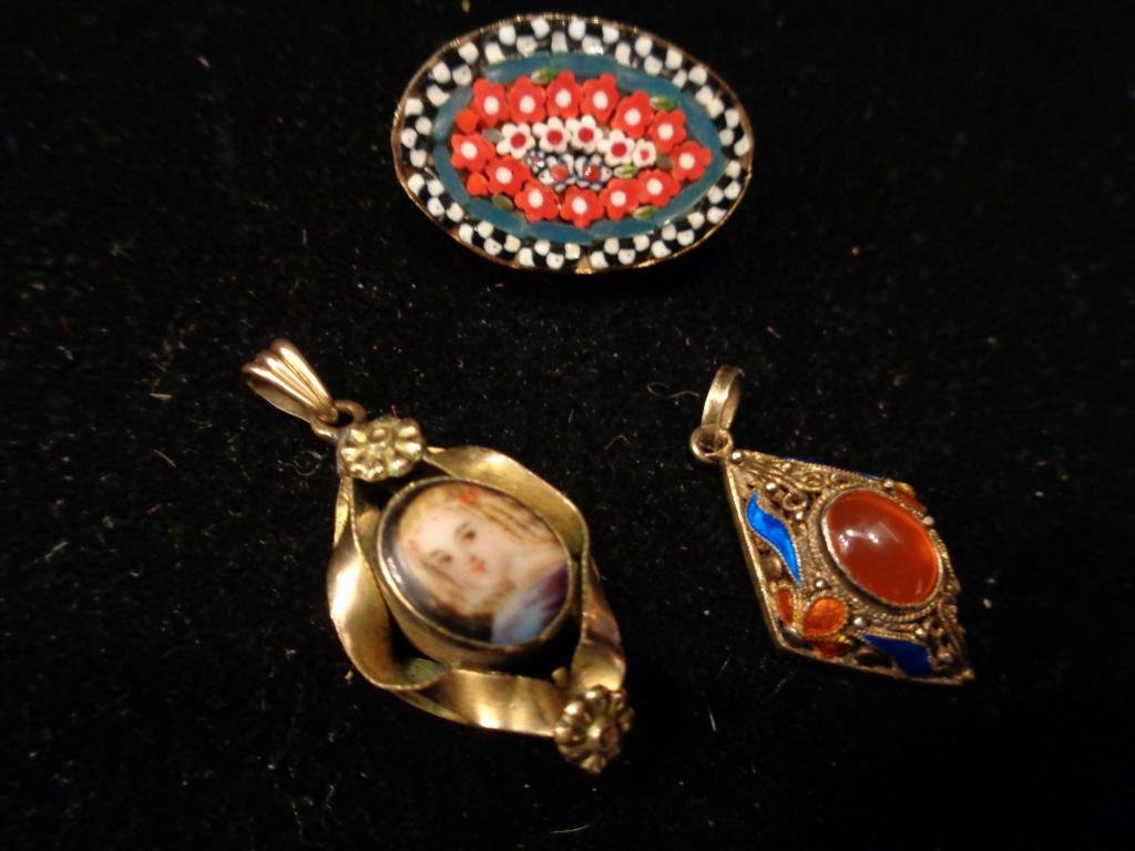 Antique Costume Jewelry Pendants & Micro Mosaic Pin (1 of 5)