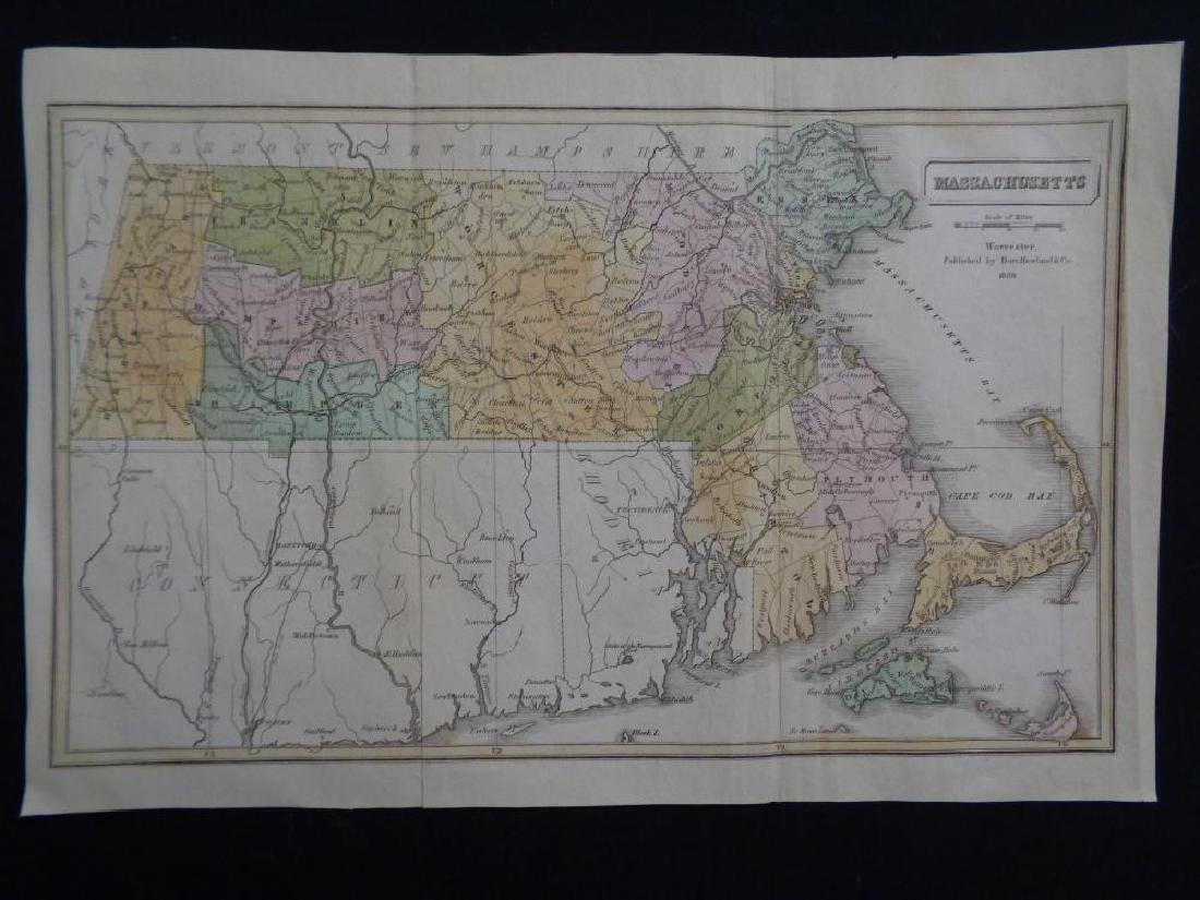 1832 Hand Colored Map of Massachusettes: 8.25" x 12.5