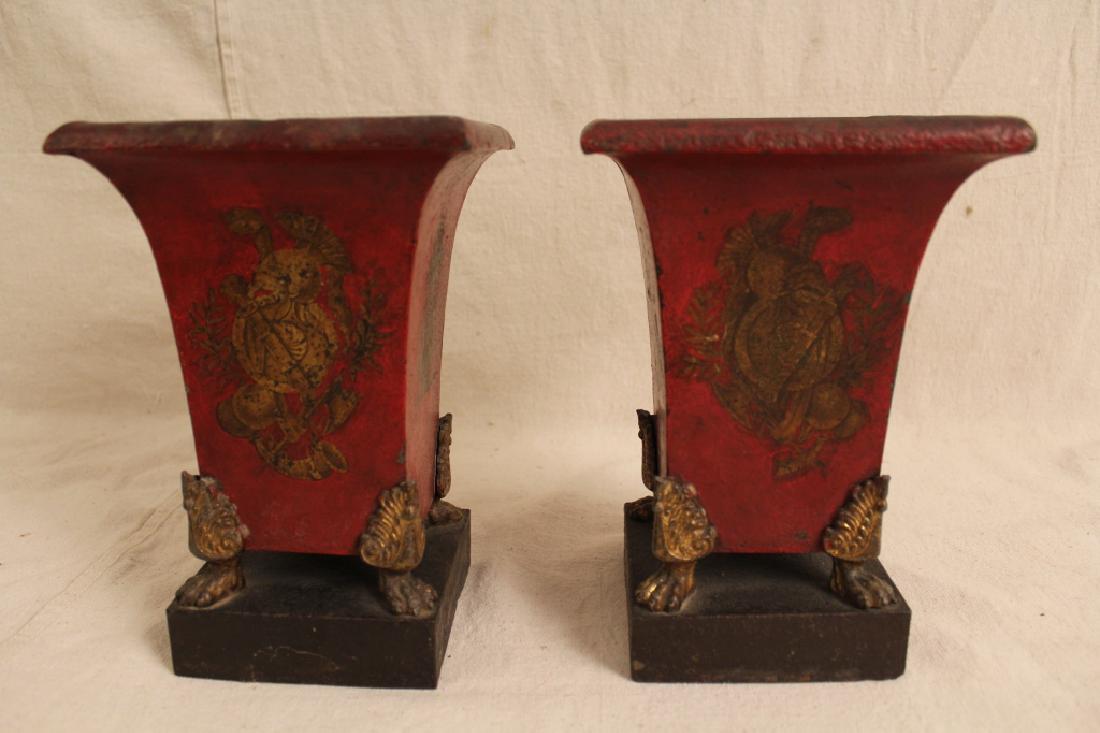 Pair Antique Tole Painted Urn Holders (1 of 6)