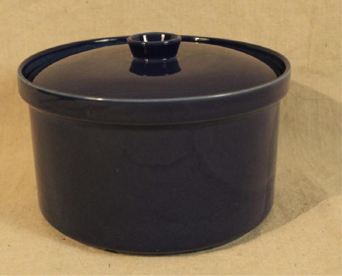 Vintage Kaj Franck Arabia Finland Casserole Dish: Kilta lidded casserole in blue glaze. Excellent condition with very minor signs of use, etc. 5.5" H x 8" dia. approx.