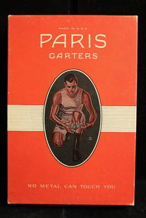 Vintage J. C. Leyendecker Mens' Garter Box: Garters Box from A. Stein Co. "Double Grip Paris Garters. No Metal Can Touch You" 11.5 x 8" Good condition