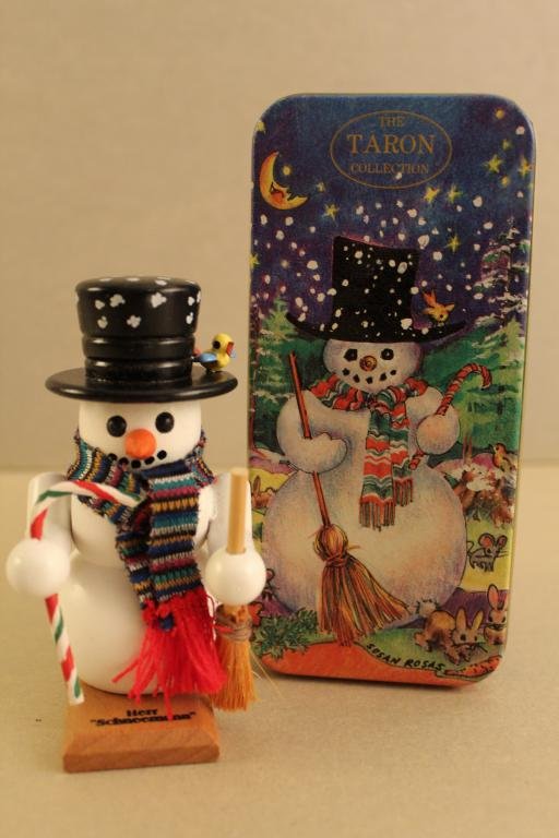 Steinbach Taron Collection Snowman Nutcracker: New condition with original tin box. Numered 5081 out of 20,000. 4.75" H snowman; 6.5" x 3" x 3" tin box.