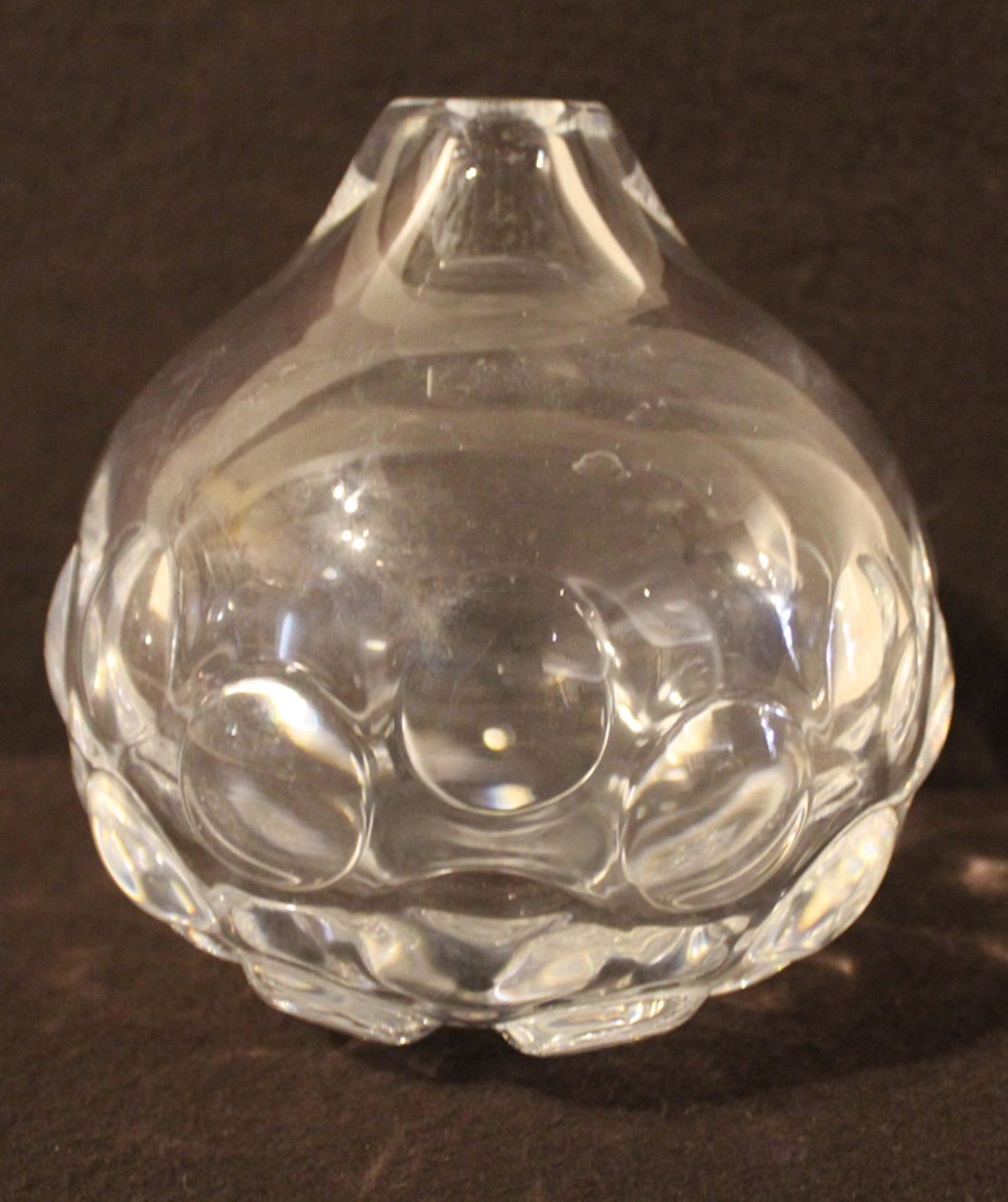 Sven Palmqvist (1928-1971) Orrefors Vase: Heavy hand blown glass with raised "bubble" design. Etched Orrefors P 4046-311 to base. 6" H approx.