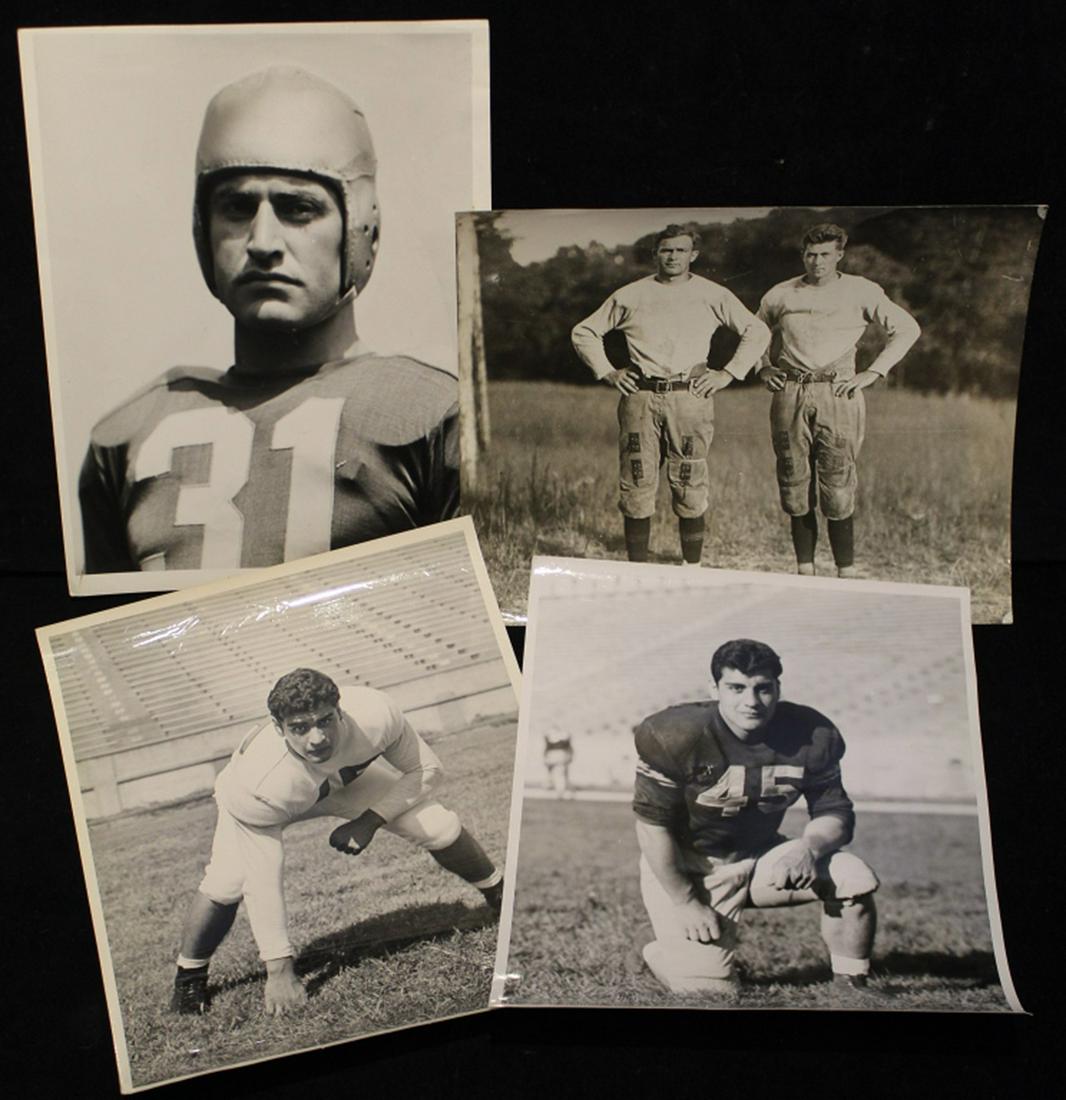 Four Vintage Football Player Press Photographs: (1) Two photos of Ray Romero (2) One stamped 1926 photo of "Vanderbilt Big Busters" Fred McKibbon and Jess Keene. (3) One 1940 photo of Indiana guard Ted Livingston. All good condition; various signs 