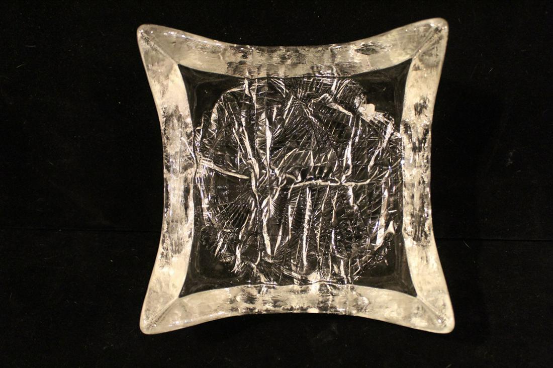 Tapio Wirkkala Lunaria Bowl for Iitala Finland: Heavy cast glass with impressed designs to bottom. Excellent condition. 4" H x 7.75" x 7.75" .