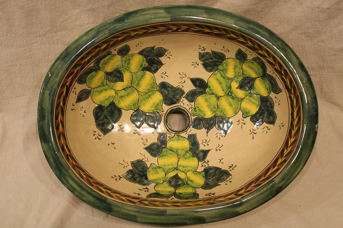 Italian Hand Painted Ceramic / Pottery Sink: Decorated with lemon bunches. Excellent condition with no chips, cracks, etc. 21.25" x 16.5" x 7.5" H.