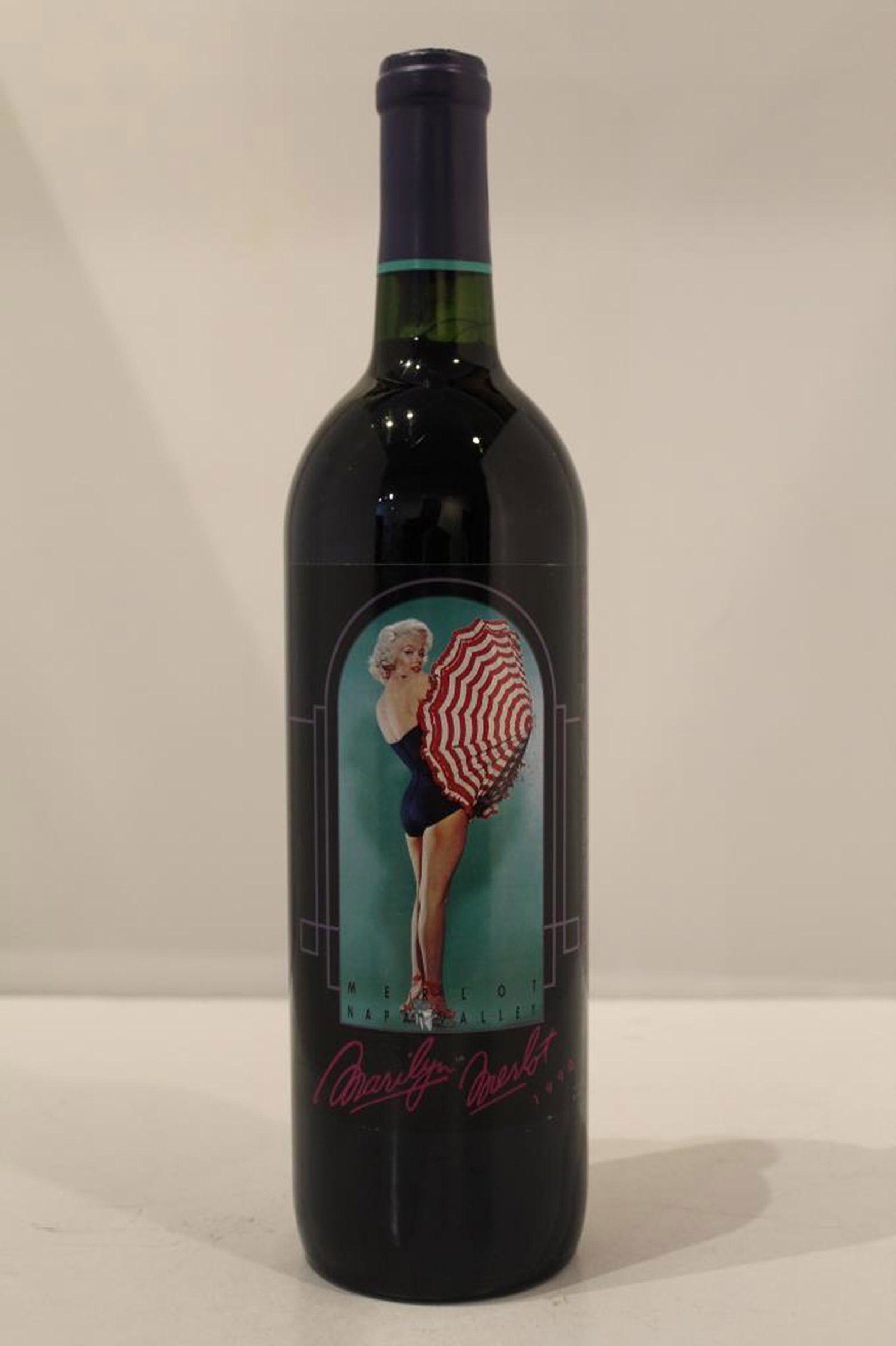 Marilyn Merlot - 1990 Napa Valley Merlot: Sealed 750 ML Bottle of 1990 Marilyn Merlot. Stored in a climate controlled setting. Cork, seal and label all appear in perfect unused condition. We can assume no liabilty due to possible temperature 