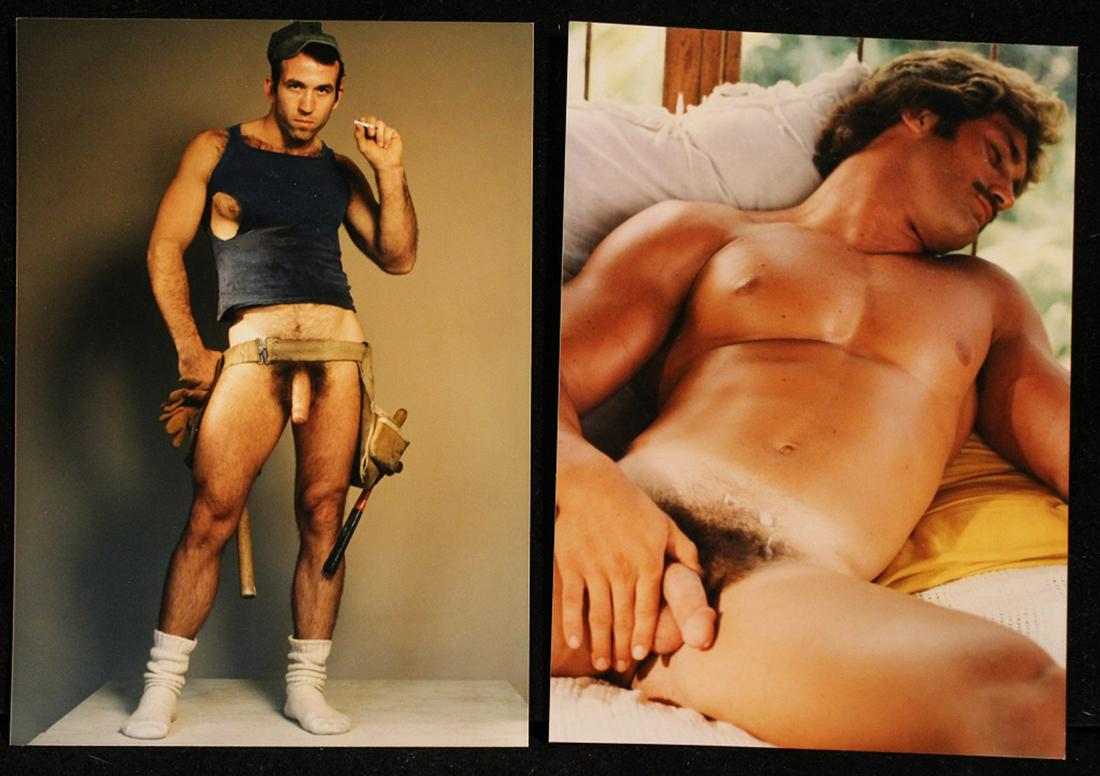 Vintage Colt Studios Male Nude Photographs: Two 5'' x 7" color photographs of Colt Studios models Moose and Byron Hawkwood. Excellent clear sharp images printed on satin paper.