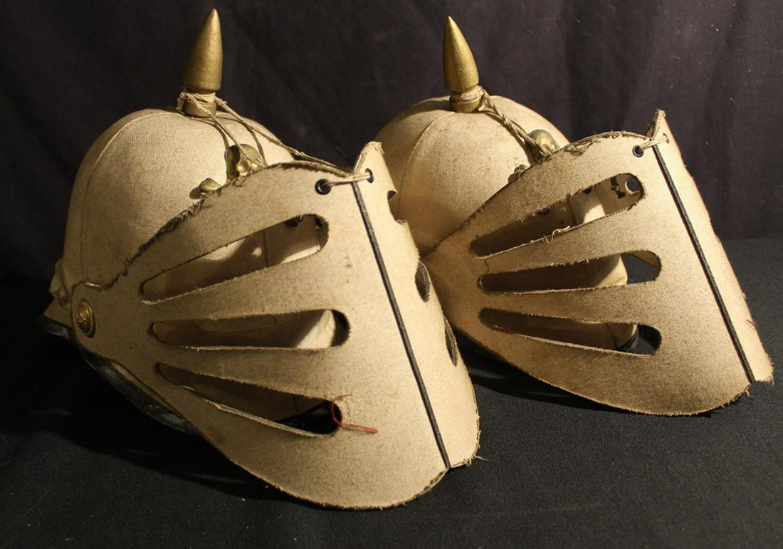 Pair White Odd Fellows Pickelhaube Helmets (1 of 6)