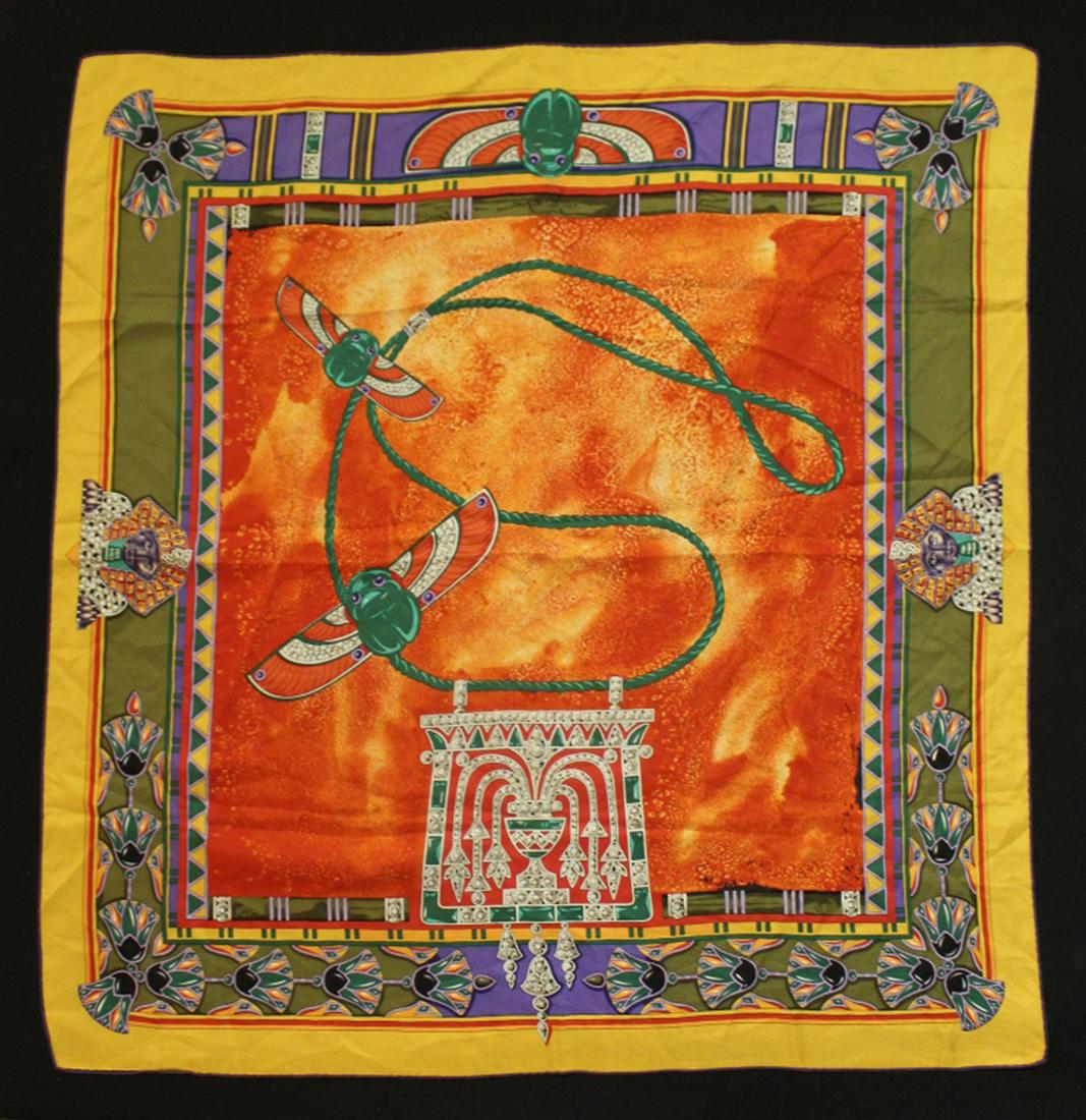 Must De Cartier Silk Scarf Egyptian Scarab Motif (1 of 7)