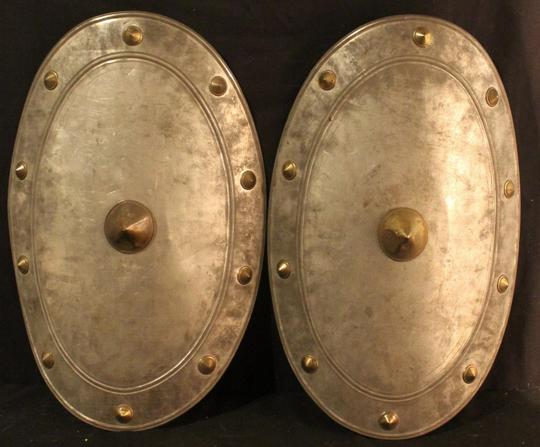 Pair Large Ceremonial Tin & Brass Shields (1 of 6)