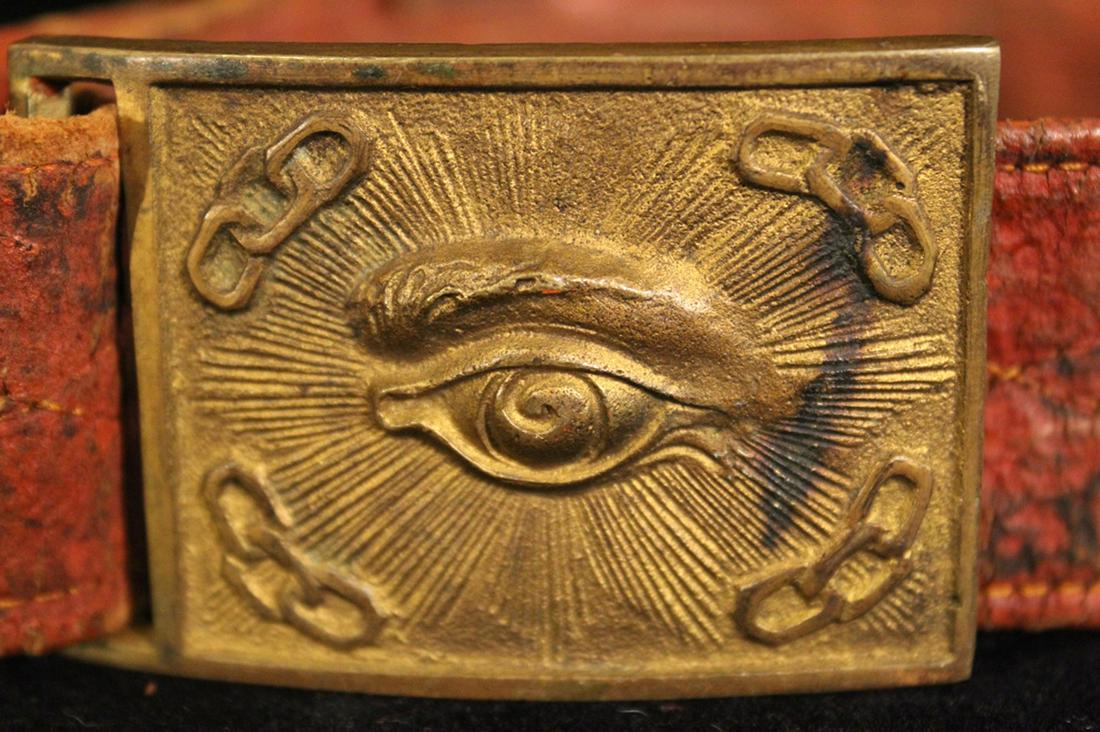 Odd Fellows All-Seeing Eye Brass Buckle with Belt (1 of 3)