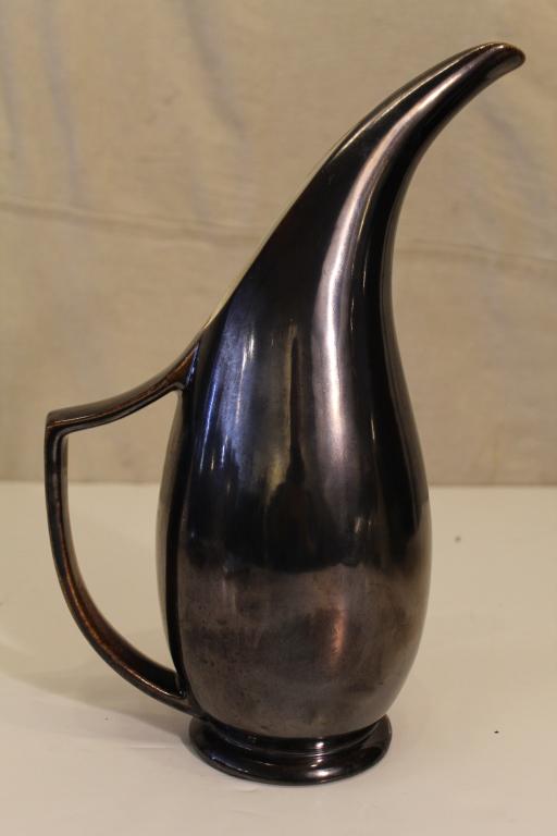 Red Wing Pottery Bronze Glaze Pitcher: Large pottery water pitcher designed by Eva Zeisel for the Concord dinnerware line. Excellent condition. 13" H.