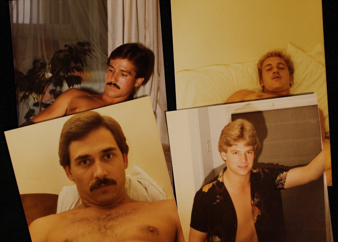The Dixie Club 1980s Male Nude Photographs: Group of 4 color photographs on Kodak satin paper. The Dixie Club labels to the reverse of each with model's name, stats, and a salacious comment. The Dixie Club was based in Florida and operated 1979