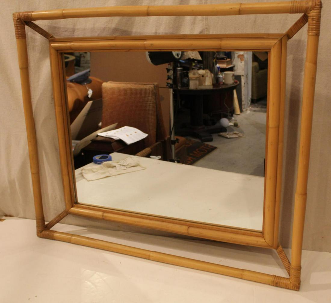 Large Mid Century Bamboo Rattan Wall Mirror (1 of 6)