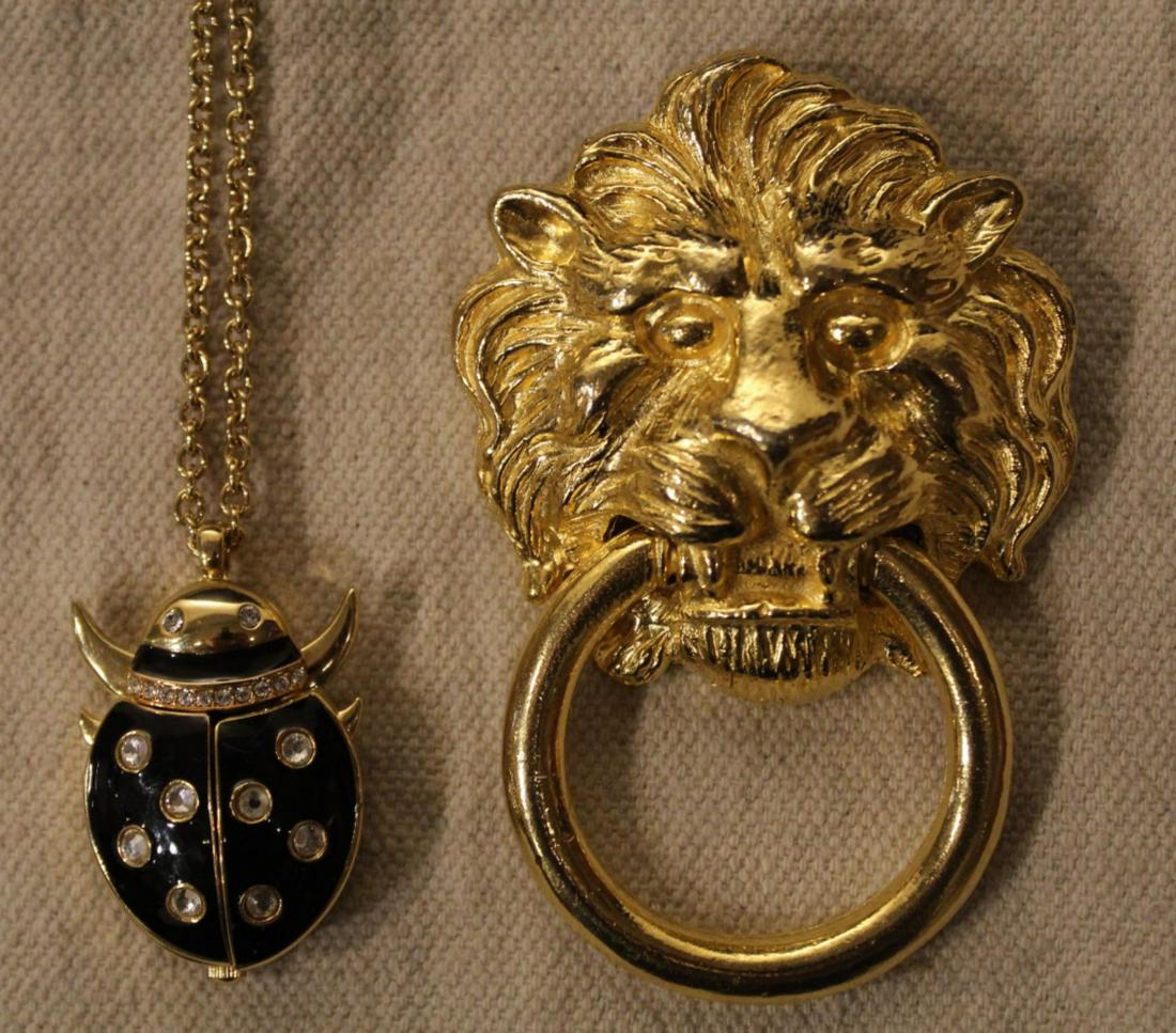 Kenneth Jay Lane Watch & Lion Door Knocker Pin (1 of 6)