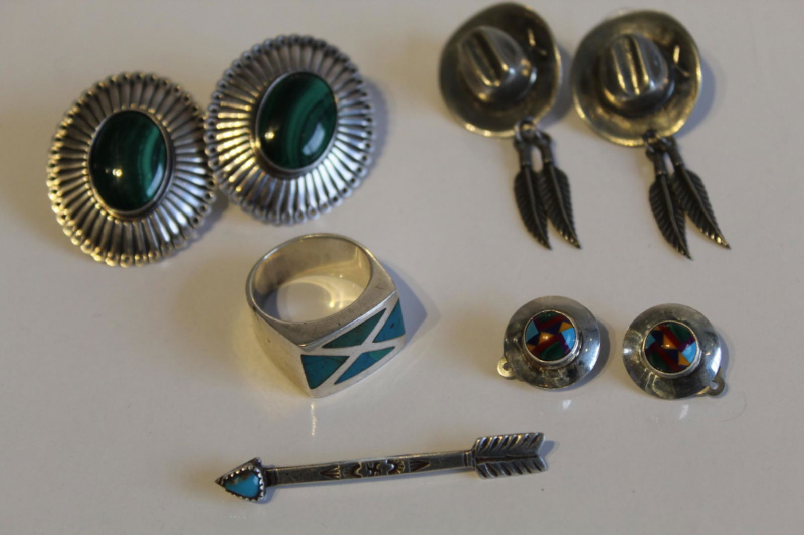Navajo Southwest Sterling Ring Pin & Earrings (1 of 6)