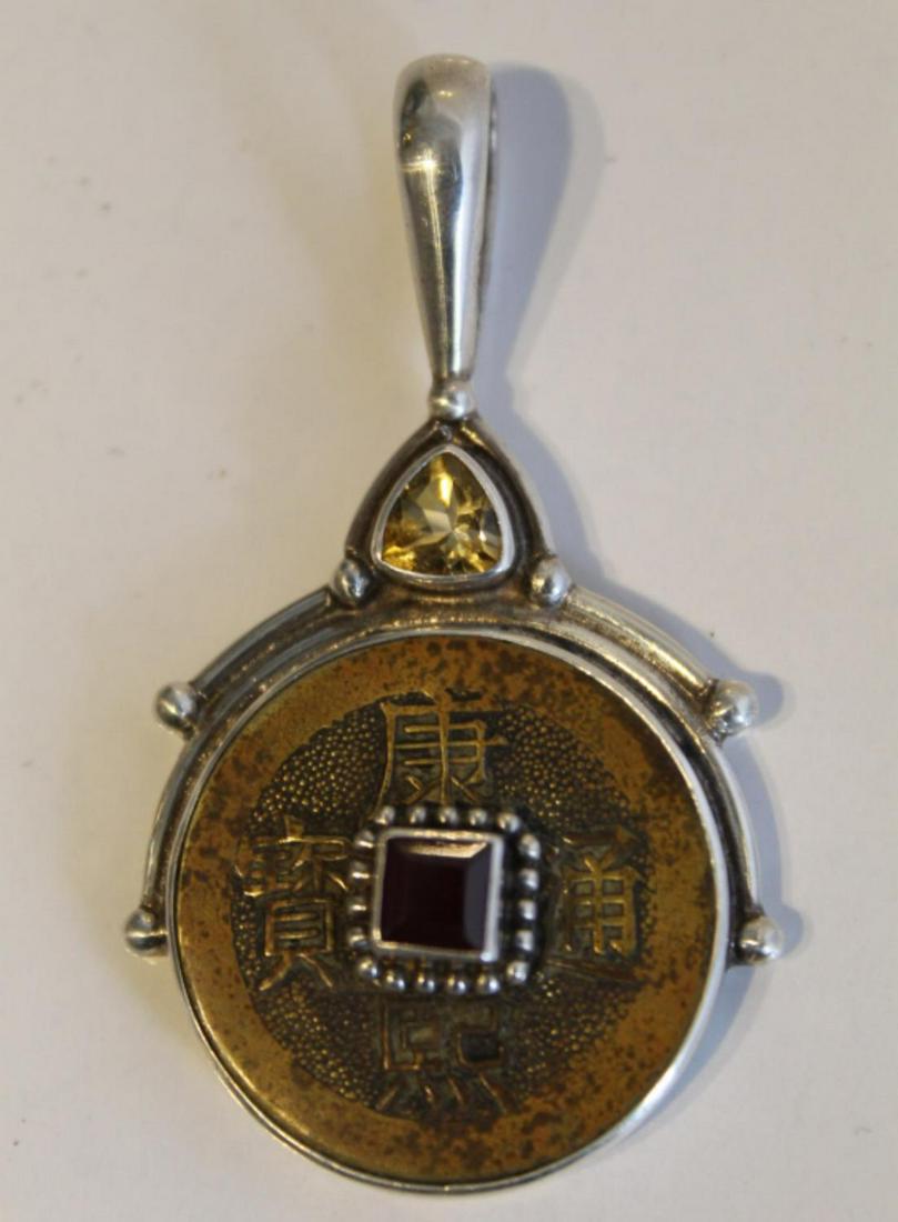 Sajen Sterling Chinese Coin and Gemstone Pendant (1 of 3)