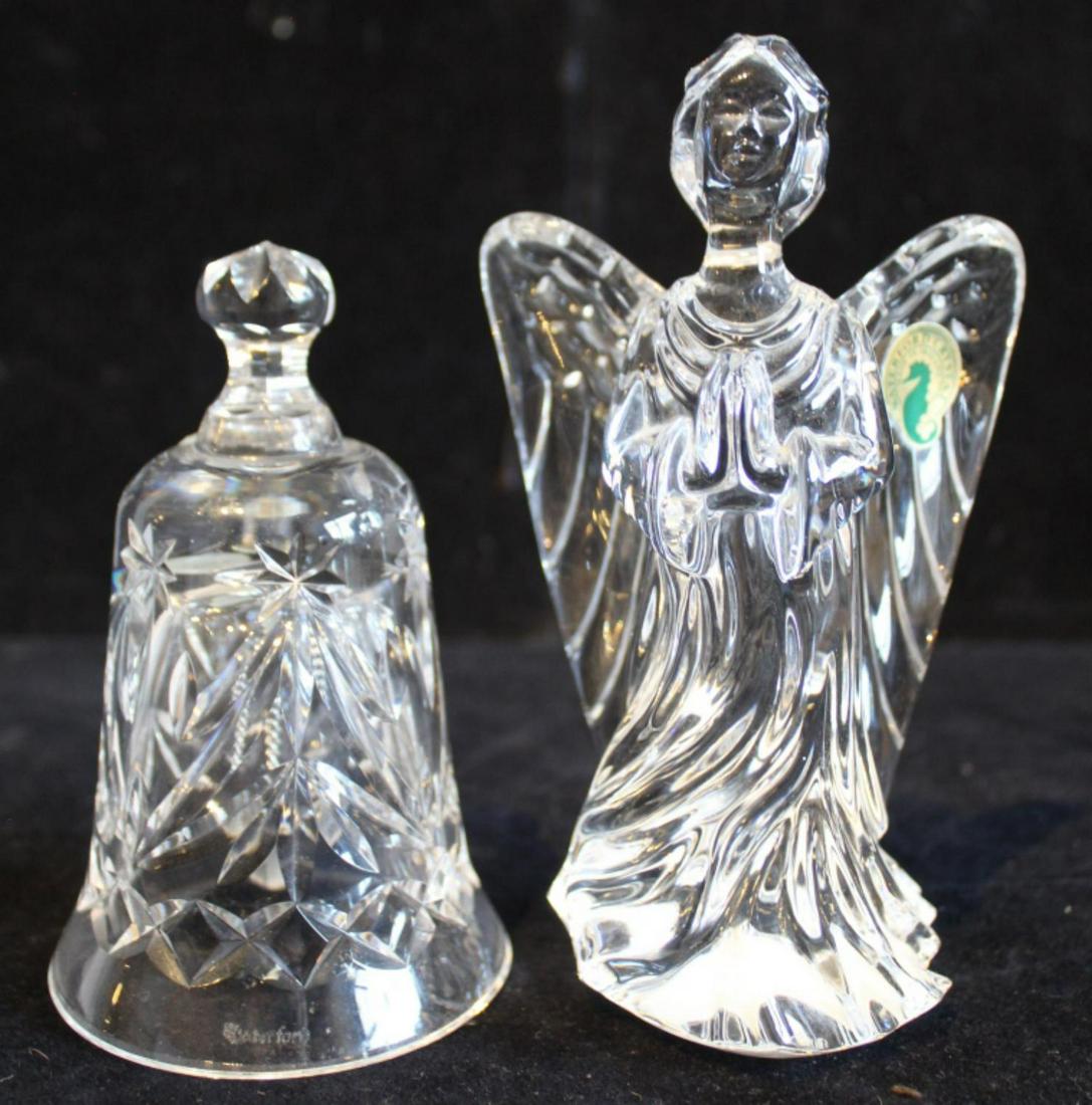Waterford Crystal Guardian Angel & Bell: (1) Guardian Angel figurine with original foil label. Excellent condition. 6" H (2) Bell with original foil label. Small nick to top of knob handle.