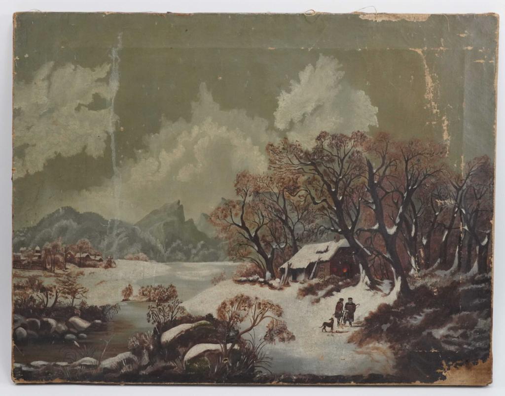 Folk Art / Naive Oil Painting Winter Landscape (1 of 4)