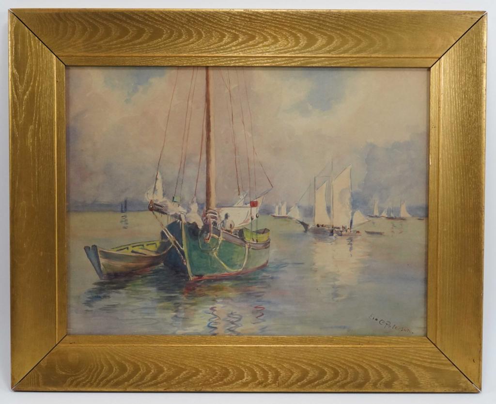 Antique Artist Signed Watercolor of Sailboats (1 of 4)