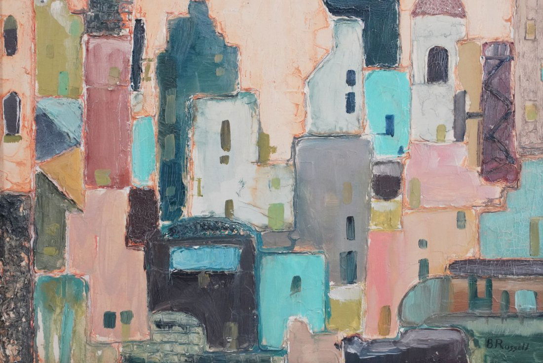 1964 Artist Signed Modernist Cityscape (1 of 7)