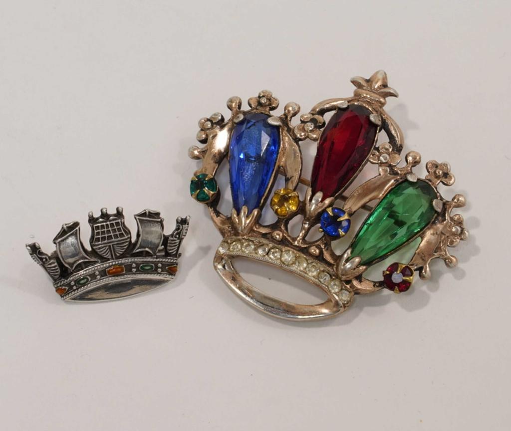 Two Vintage Sterling Crown Brooch Pins (1 of 2)