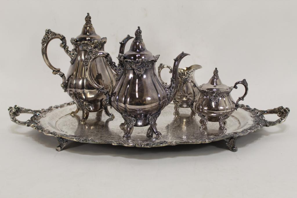 Baroque by Wallace Tea Set with Tray (1 of 6)