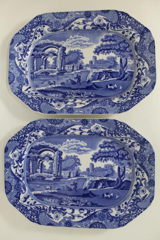 Pair Vintage Spode Blue Transfer Italian Platters (1 of 5)