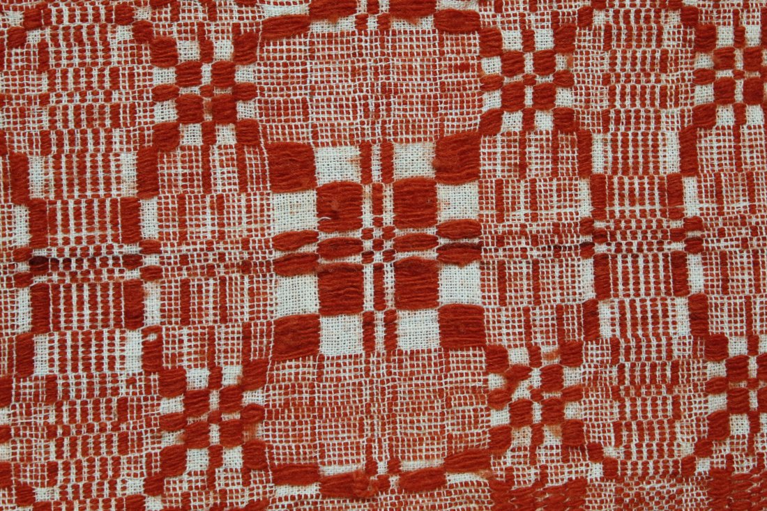 Antique Hand Loomed Overshot Coverlet Blanket (1 of 7)