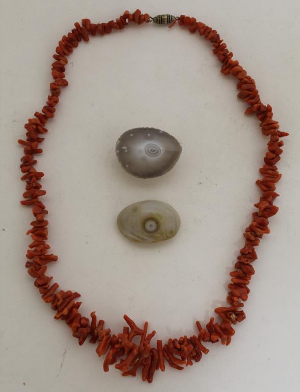 Tibetan Eye Agate Stones & Coral Necklace (1 of 6)