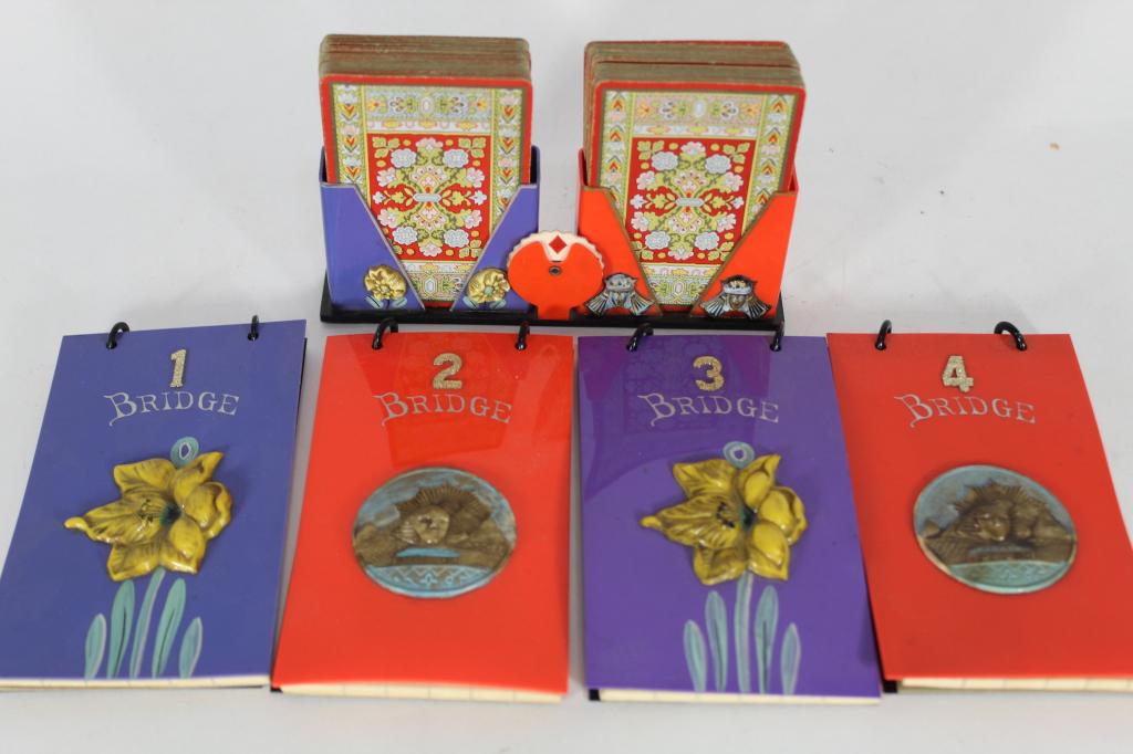Art Deco Celluloid Bridge Set Holder & Tally Cards (1 of 5)