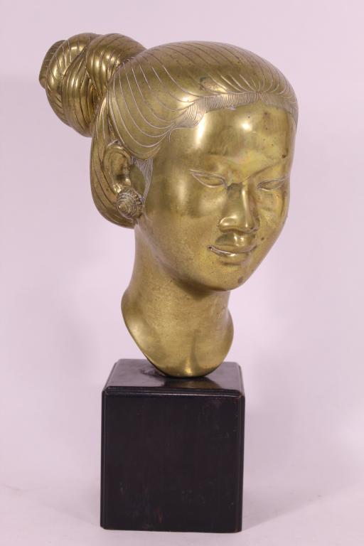 Mid Century Brass Bust of Asian Woman (1 of 5)