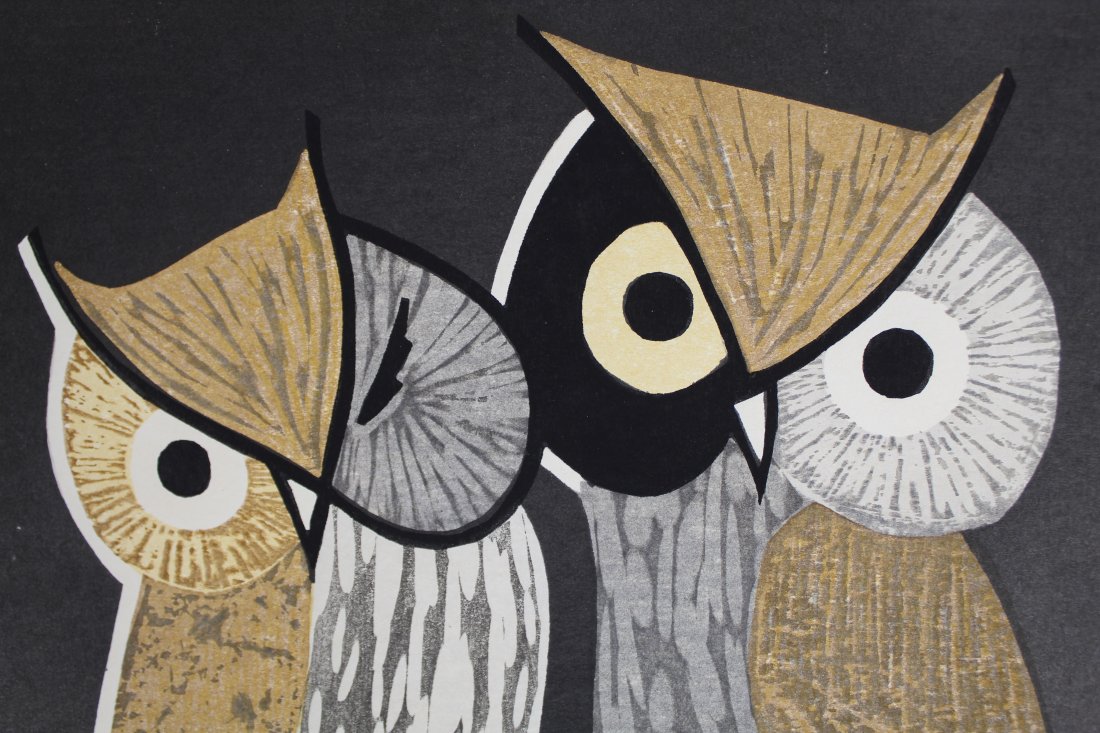 Kaoru Kawano Woodblock Print of Owls (1 of 5)